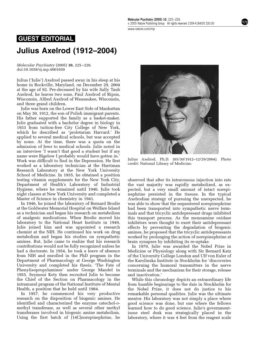 PDF Julius Axelrod 1912 2004