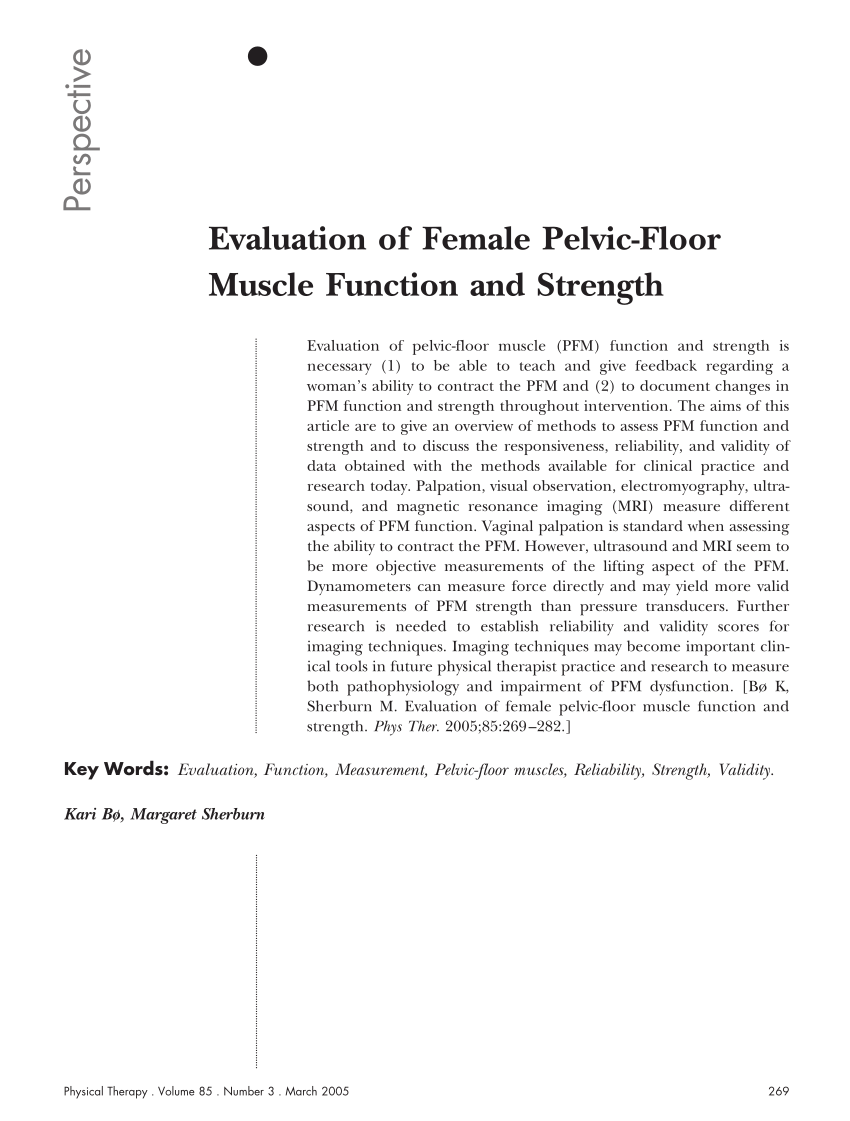 Pdf Evaluation Of Female Pelvic Floor Muscle Function And Strength
