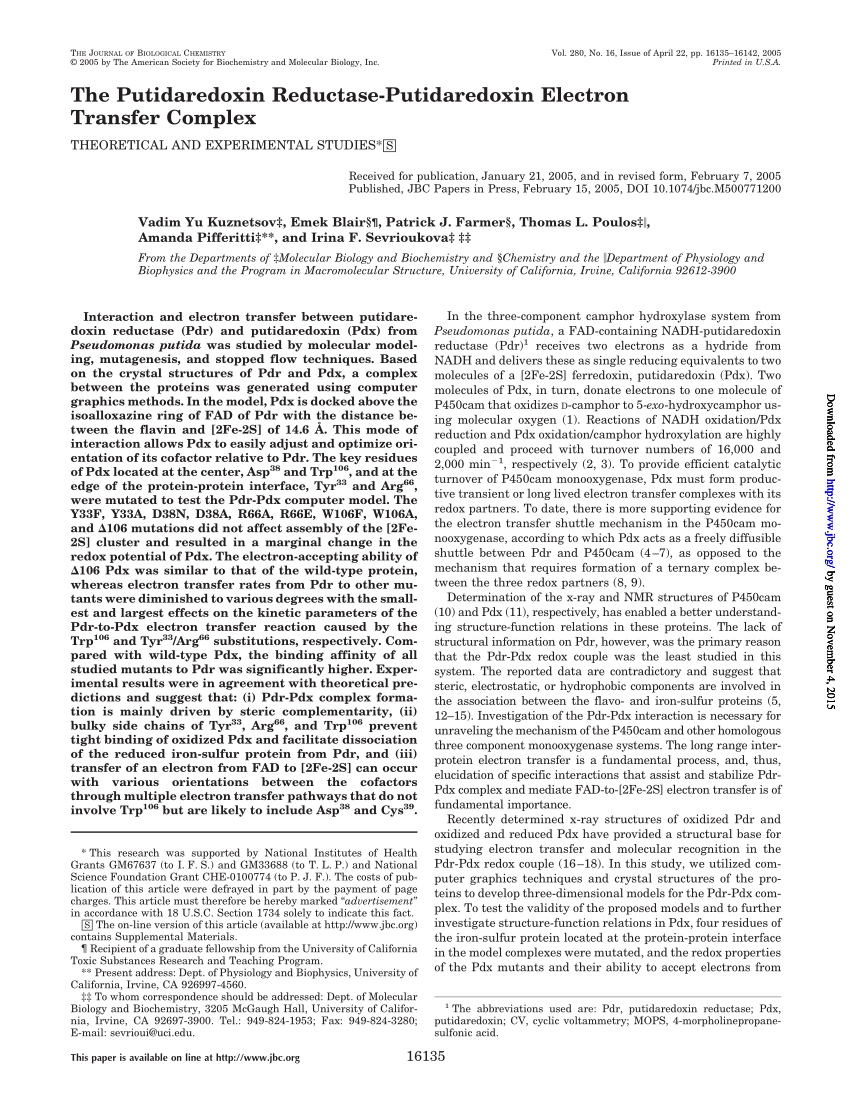 PDF) The Putidaredoxin Reductase-Putidaredoxin Electron Transfer 