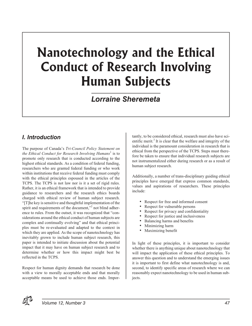 PDF) Nanotechnology and the ethical conduct of research involving human  subjects
