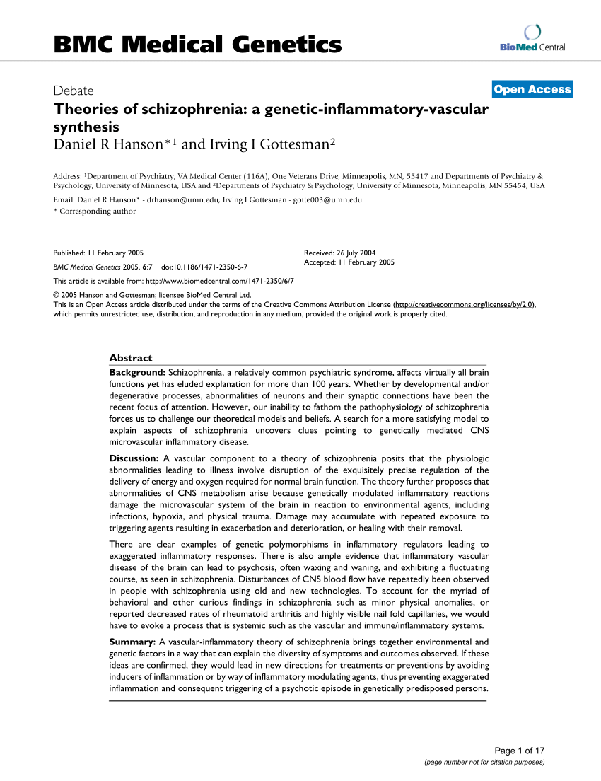 Pdf Hanson Dr Gottesman Ii Theories Of Schizophrenia A Genetic