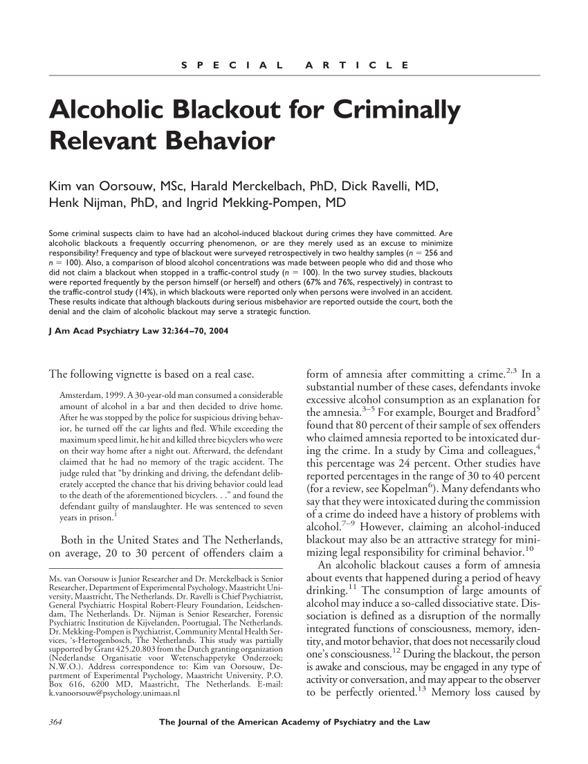 pdf) alcohol black out for criminally relevant behavior