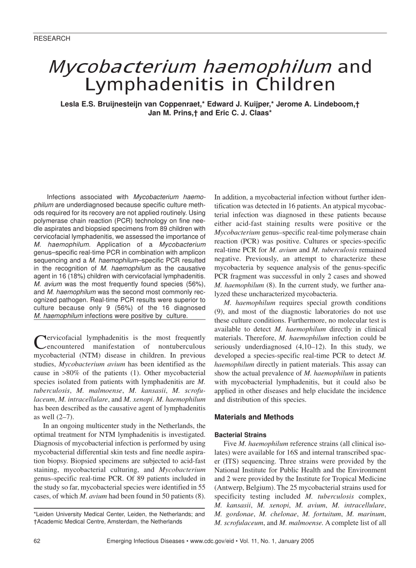 Pdf Mycobacterium Haemophilum And Lymphadenitis In Children