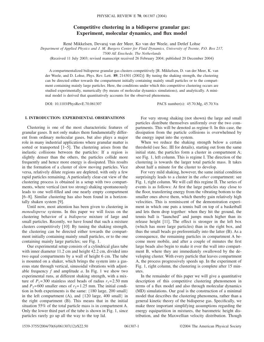 (PDF) Competitive clustering in a bidisperse granular gas: Experiment ...