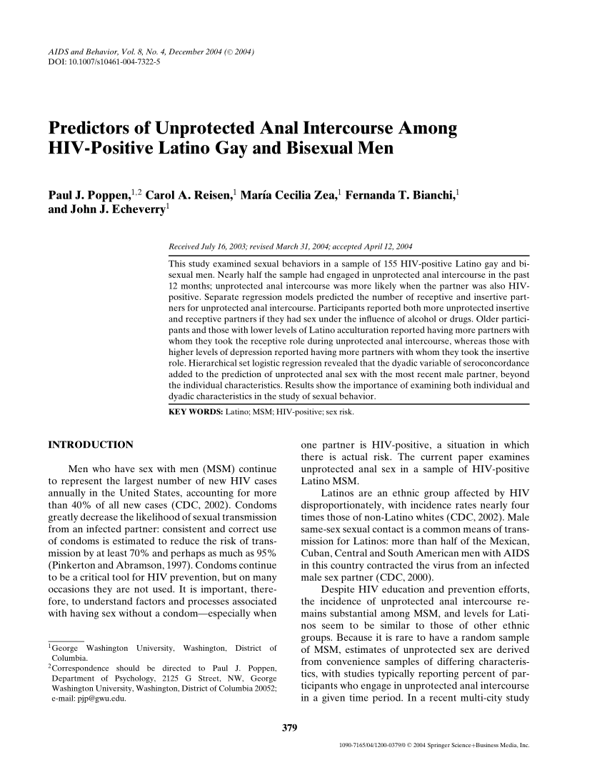 Pdf Predictors Of Unprotected Anal Intercourse Among Hiv Positive