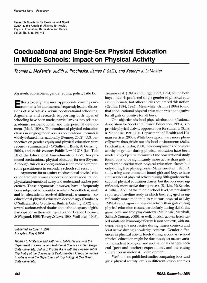 PDF Coeducational and Single Sex Physical Education in Middle