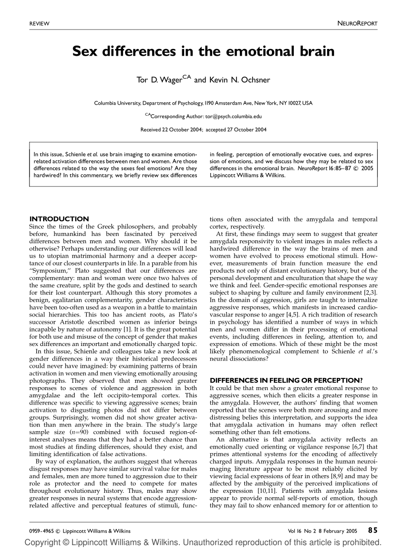 PDF) Sex differences in the emotional brain