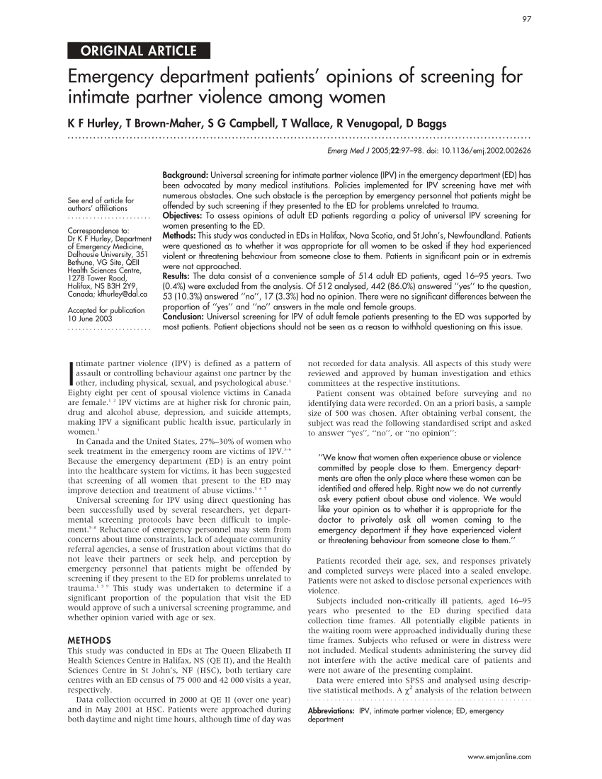 Pdf Emergency Department Patients Opinions Of Screening