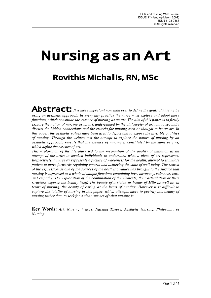PDF) [Nursing as an art]
