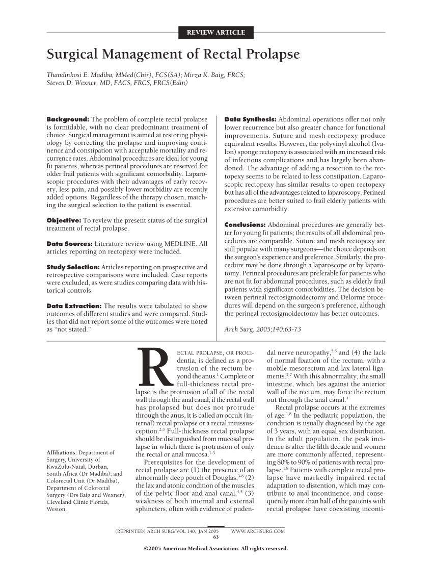 Pdf Surgical Management Of Rectal Prolapse