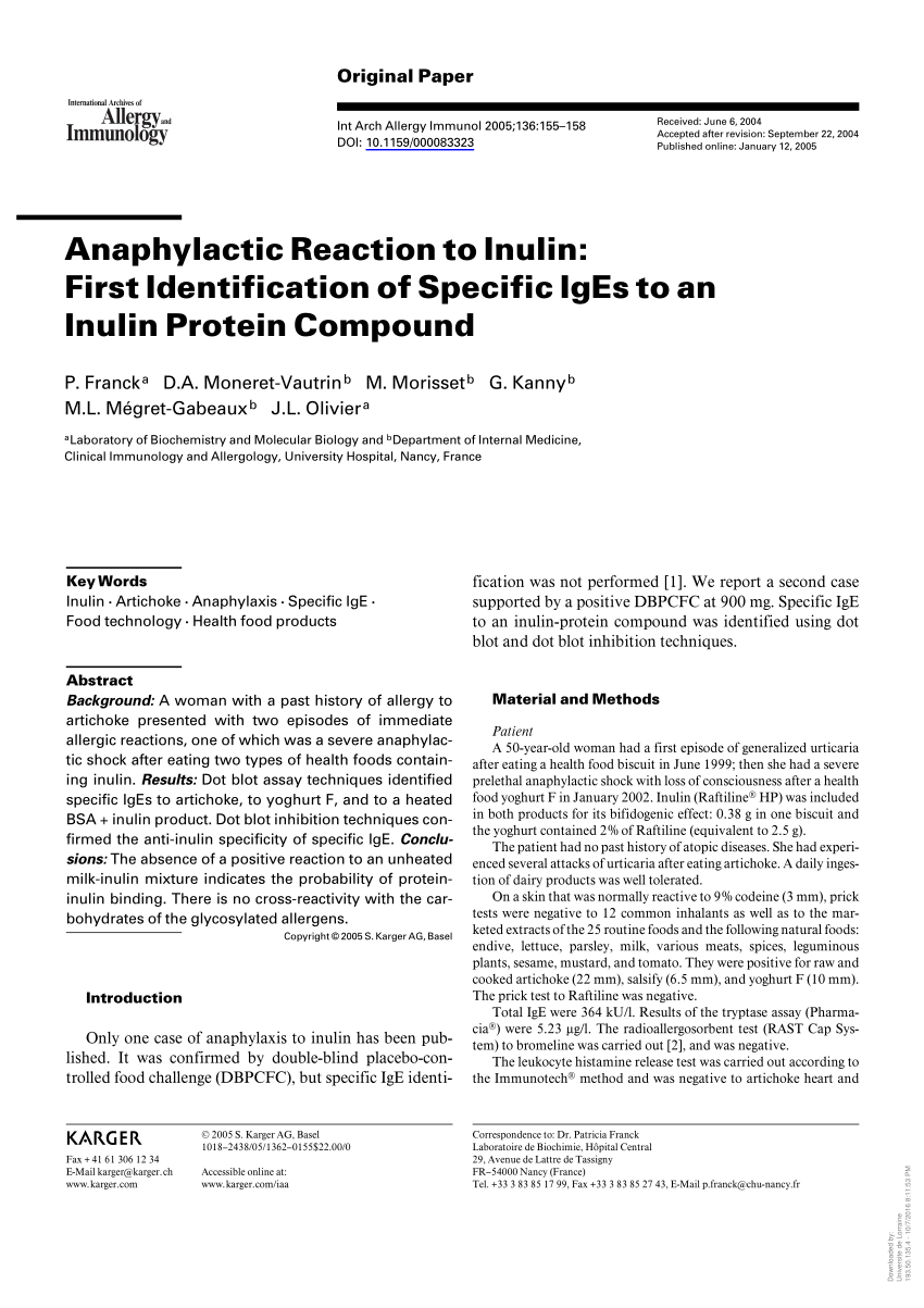 África Rareza dinosaurio PDF) Anaphylactic Reaction to Inulin: First Identification of Specific IgEs  to an Inulin Protein Compound