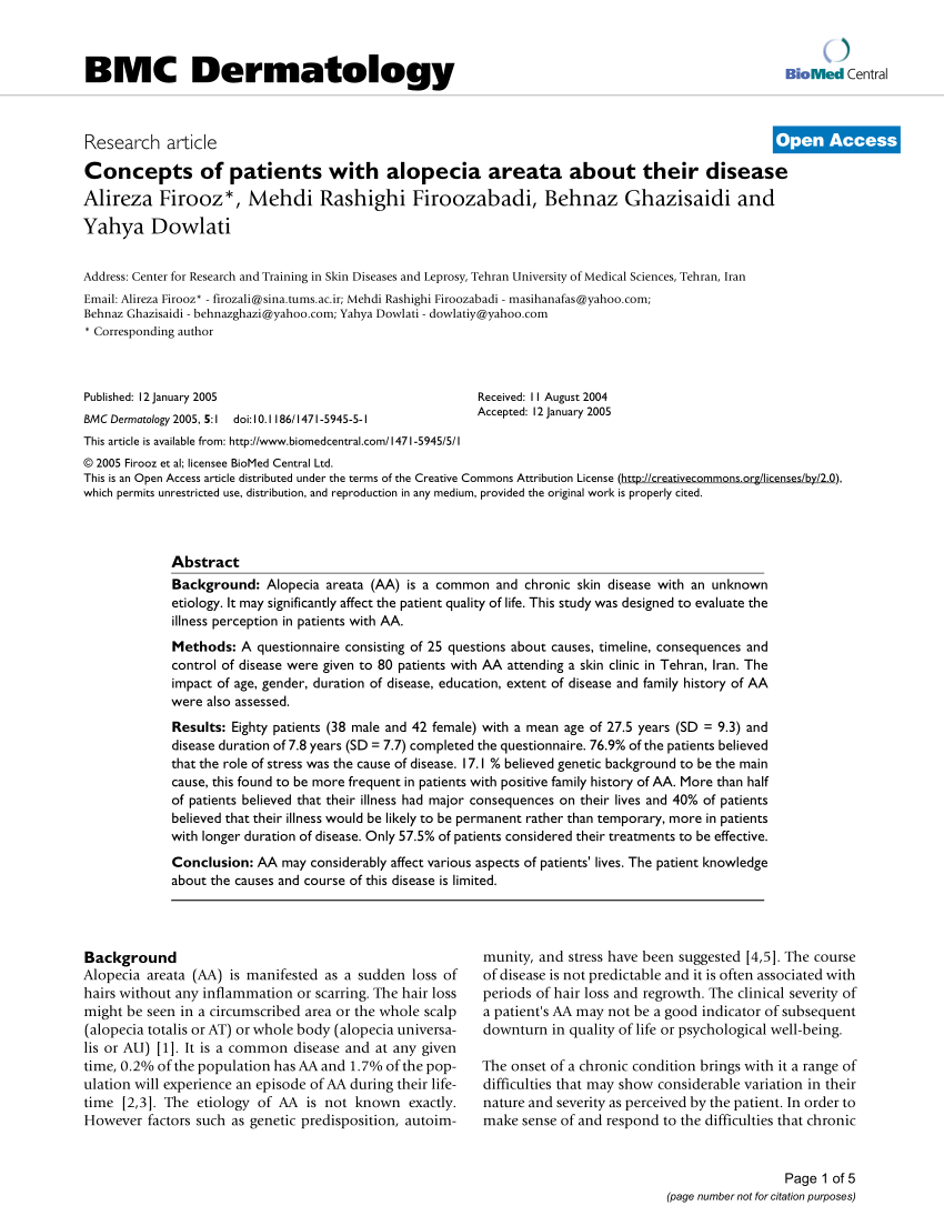 Pdf Concepts Of Patients With Alopecia Areata About Their Disease