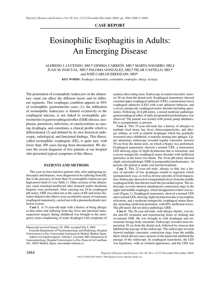 Pdf Case Report Eosinophilic Esophagitis In Adults An Emerging Disease 8479