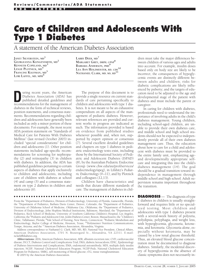 diabetes care instructions for authors)