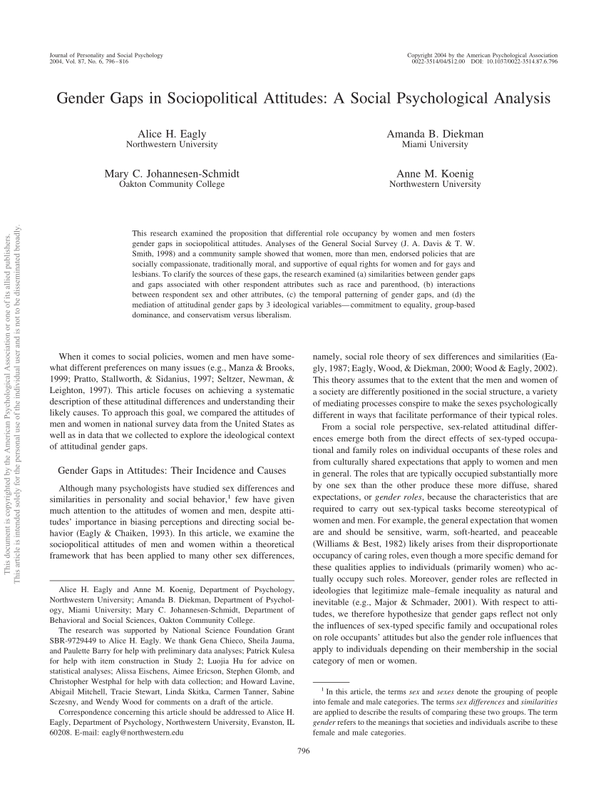 Gender Gaps in Sociopolitical Attitudes: A Social Psychological Analysis |  Request PDF