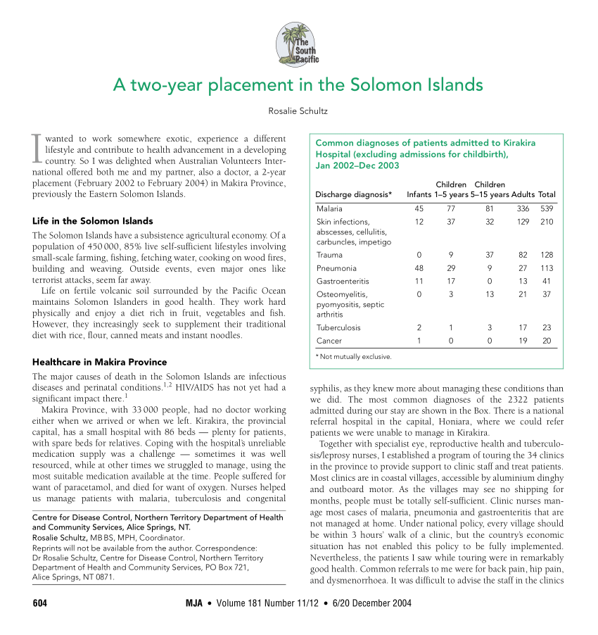 (PDF) A twoyear placement in the Solomon Islands