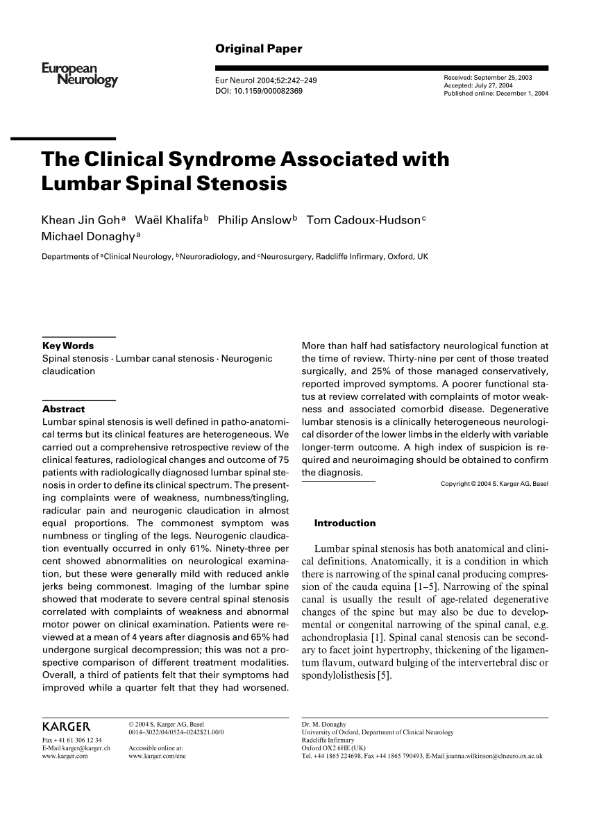 Lumbar Spinal Stenosis - Oxford Spine & Neuro