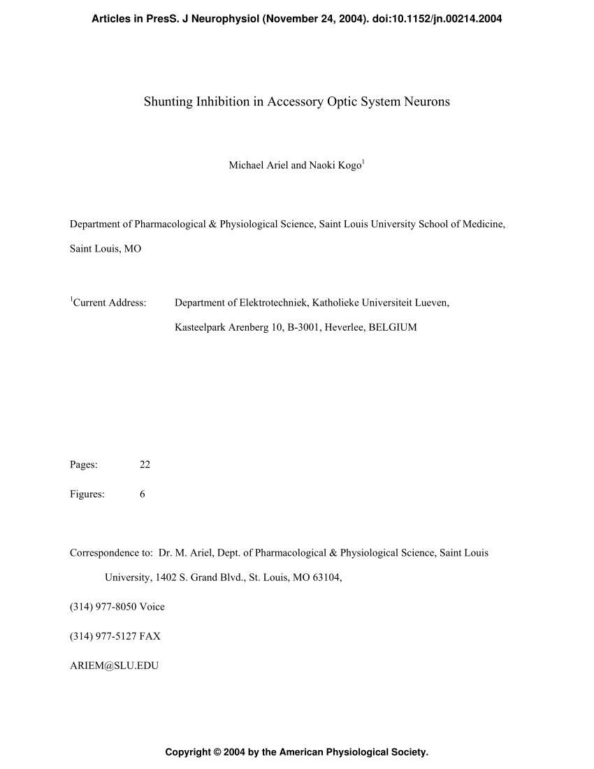 (PDF) Shunting Inhibition in Accessory Optic System Neurons