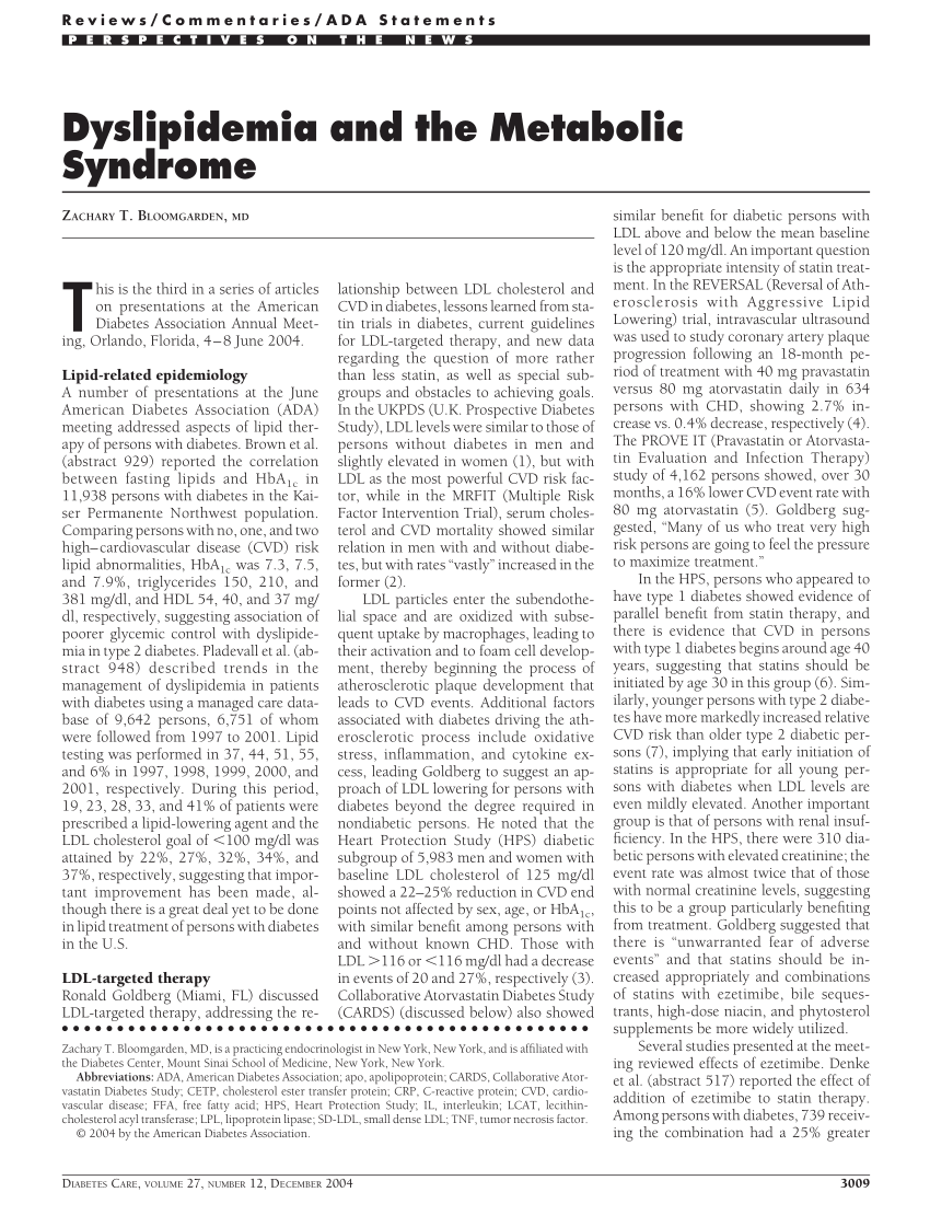 Pdf Dyslipidemia And The Metabolic Syndrome 4140