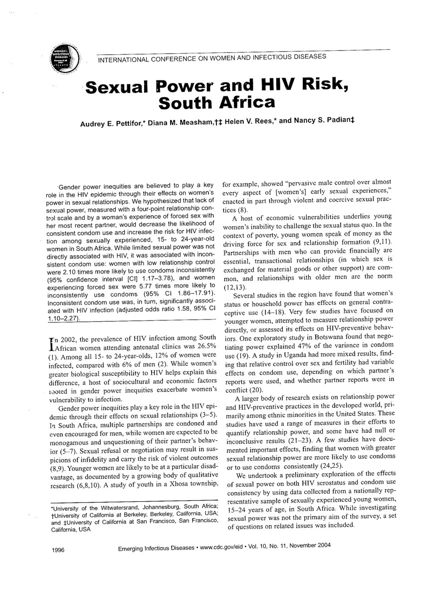 PDF) Sexual power and HIV risk, South Africa