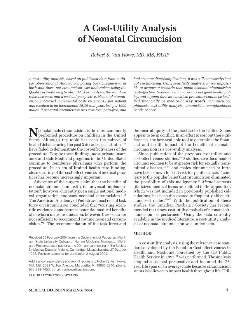 Pdf A Cost-utility Analysis Of Neonatal Circumcision