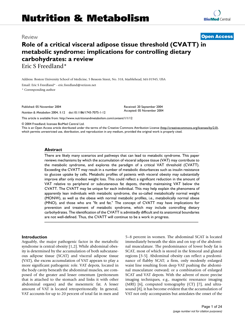 PDF) Role of a critical visceral adipose tissue threshold (CVATT
