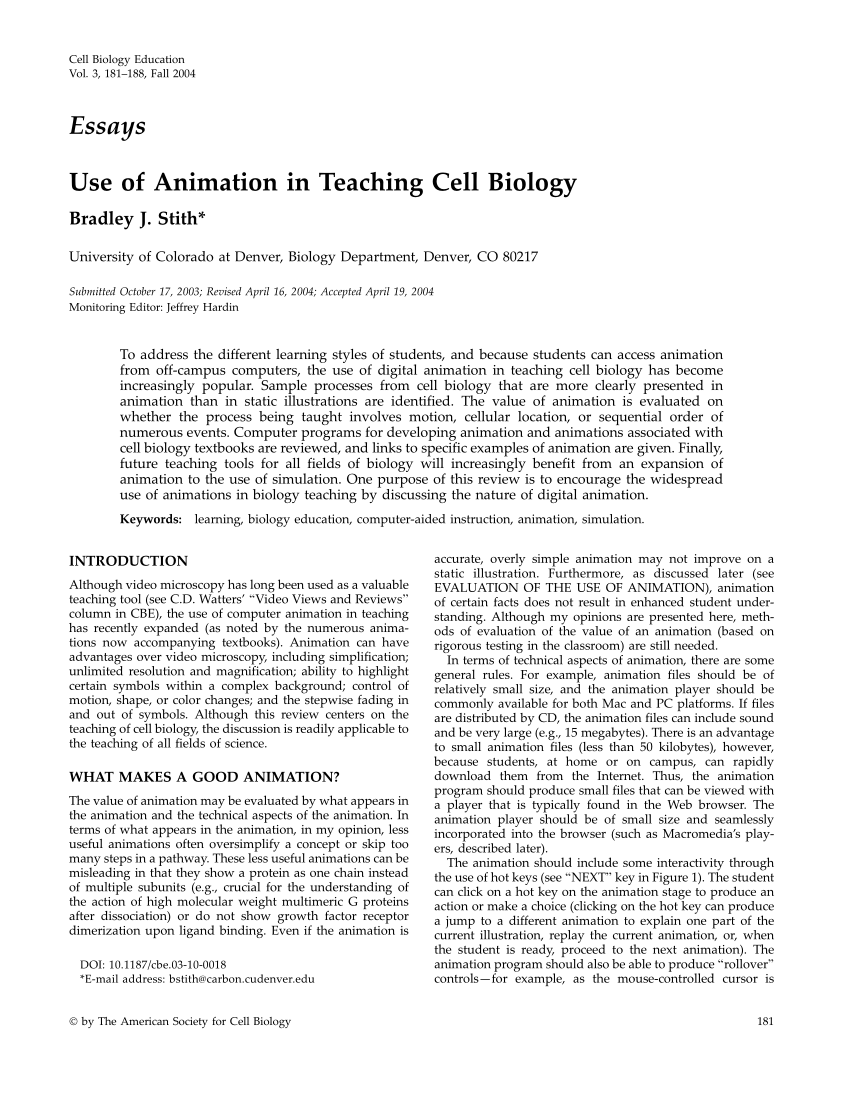 PDF) Use of Animation in Teaching Cell Biology