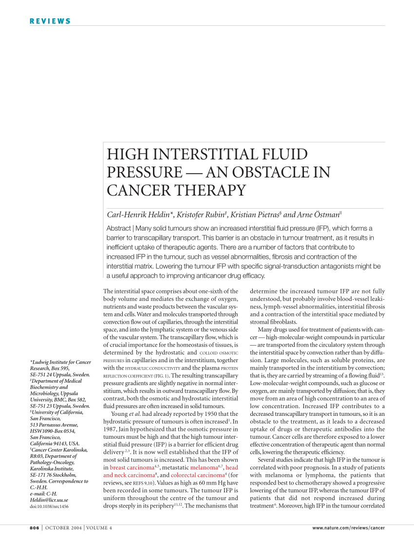 PDF) Heldin CH, Rubin K, Pietras K, Ostman AHigh interstitial fluid  pressure - an obstacle in cancer therapy. Nat Rev Cancer 4: 806-813