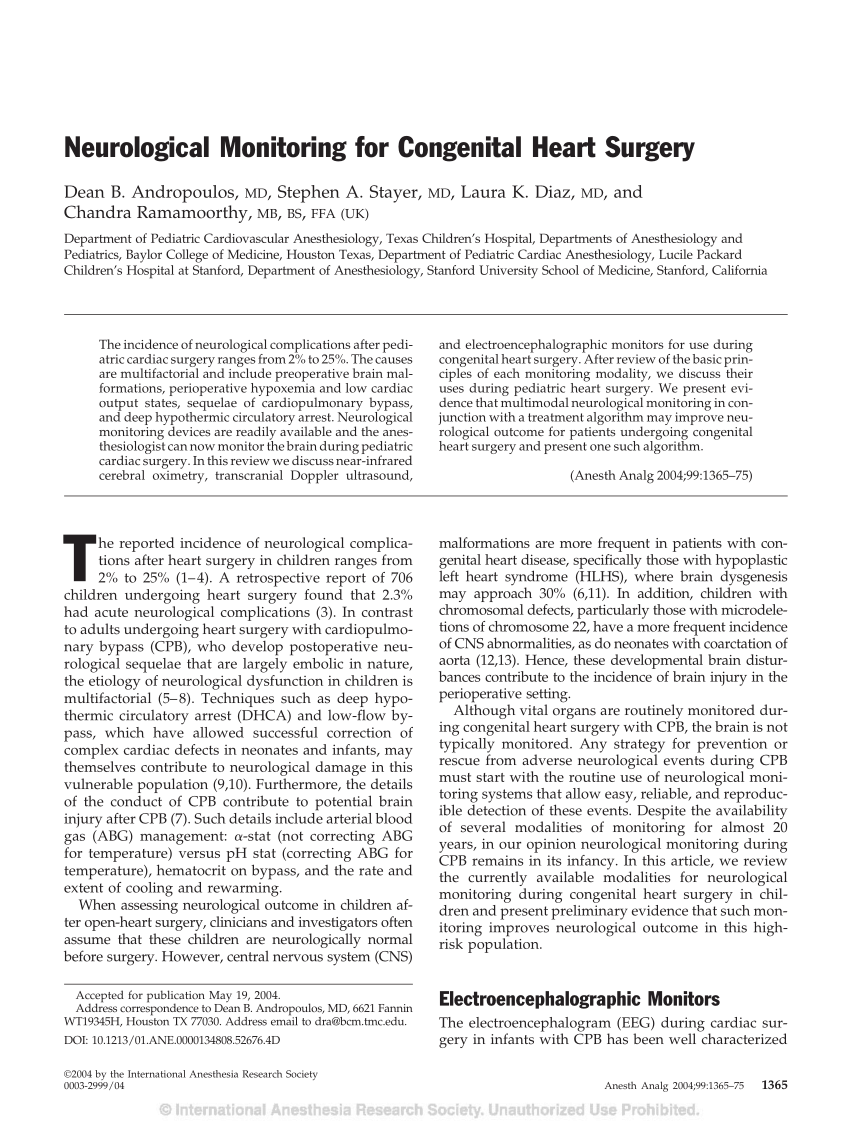 PDF) Neurological Monitoring for Congenital Heart Surgery