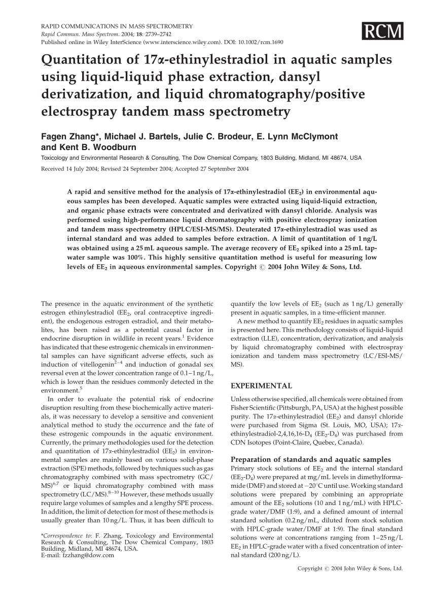 PDF) Quantitation of 17?-ethinylestradiol in aquatic samples using