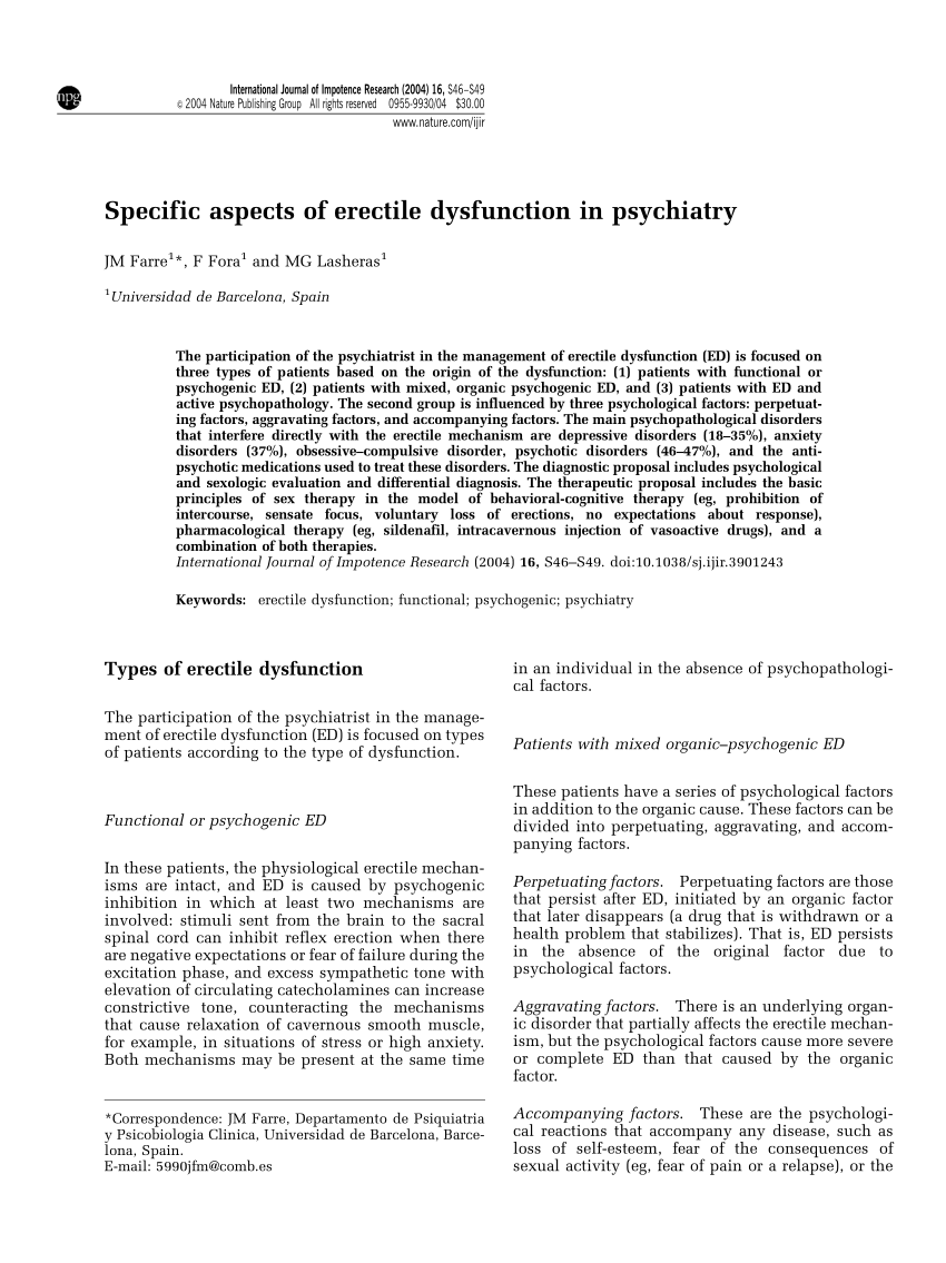 PDF Specific aspects of erectile dysfunction in psychiatry