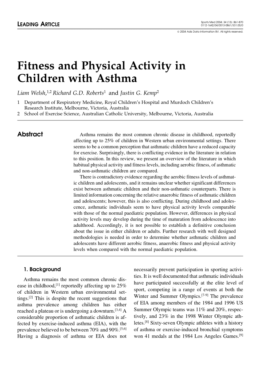 Pdf Fitness And Physical Activity In Children With Asthma