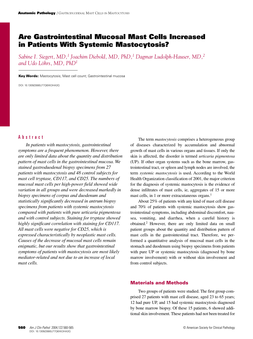 Pdf Are Gastrointestinal Mucosal Mast Cells Increased In Patients