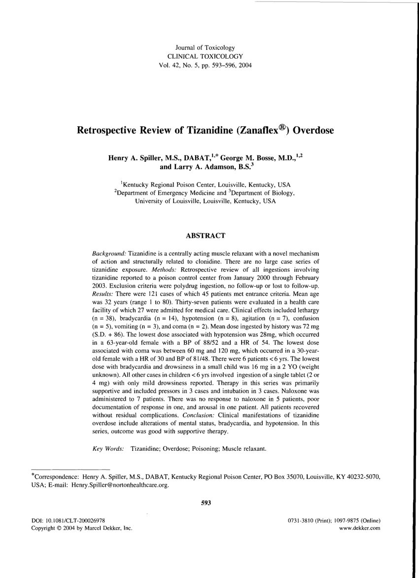 Pdf Retrospective Review Of Tizanidine Zanaflex® Overdose 