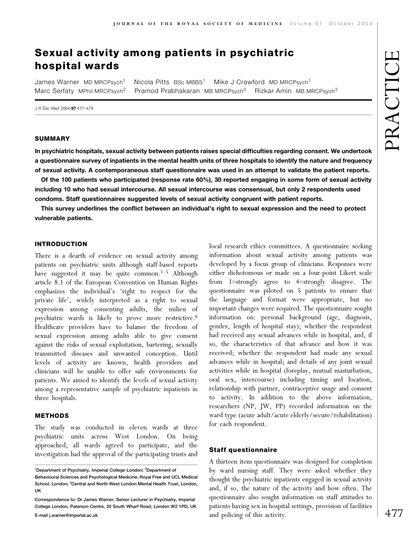 PDF Sexual activity among patients in psychiatric hospital wards