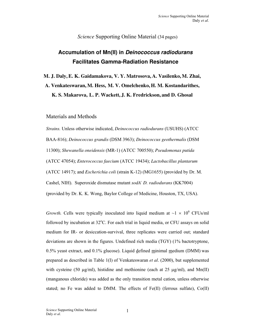 Accumulation of Mn(II) in Deinococcus radiodurans Facilitates