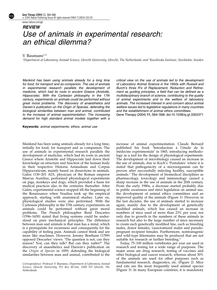 PDF) Use of animals in experimental research: An ethical dilemma?