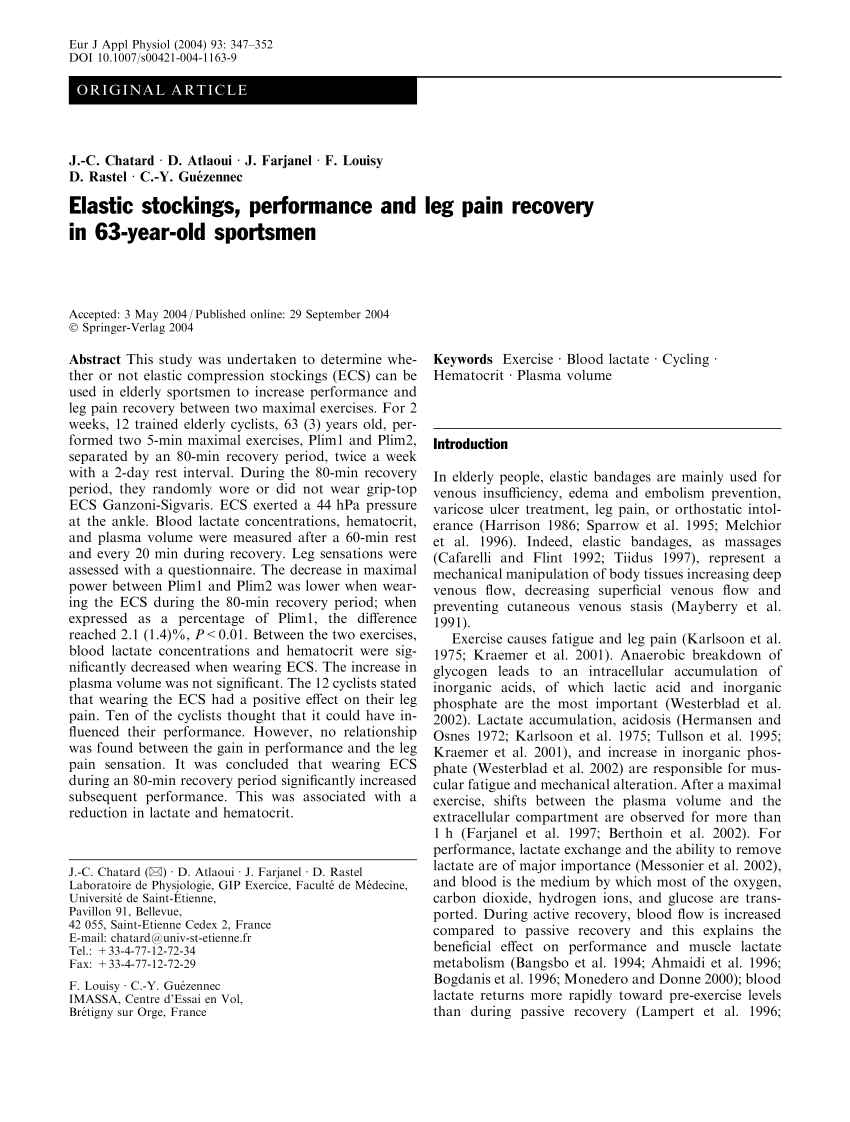 Pdf Elastic Stockings Performance And Leg Pain Recovery In 63 Year Old Sportsmen