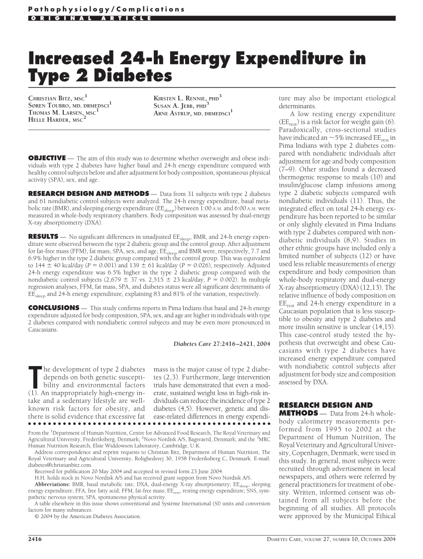 PDF) Increased 24-h Energy Expenditure in Type 2 Diabetes