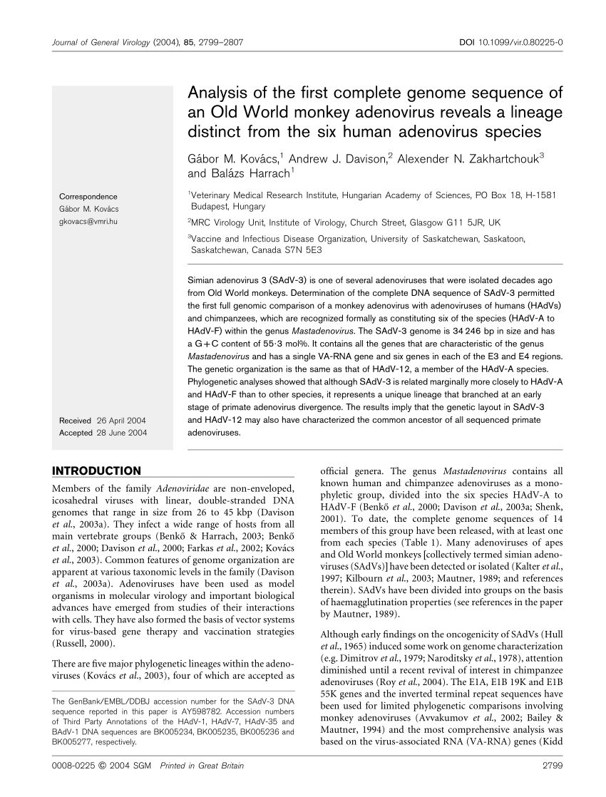 (PDF) Analysis of the first complete genome sequence of an Old World