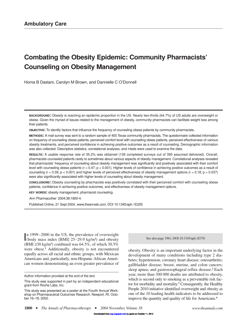 Pdf Combating The Obesity Epidemic Community Pharmacists