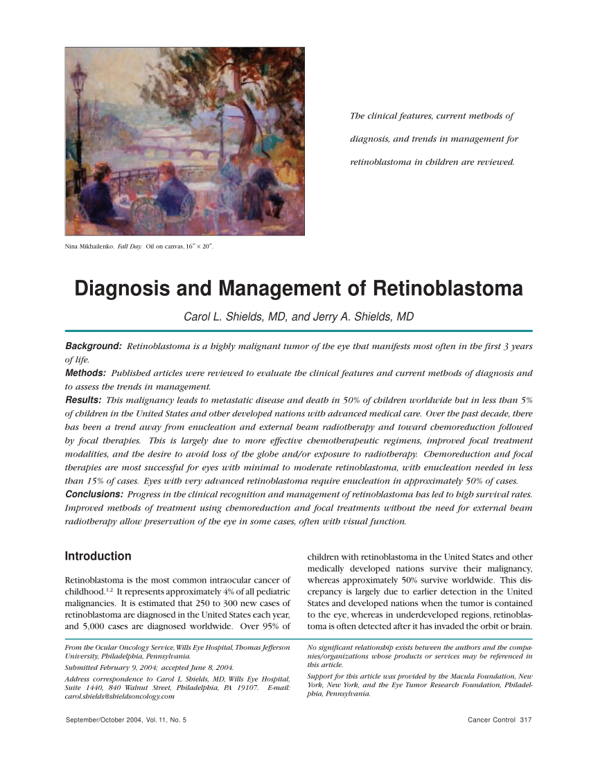 Diagnosis And Management Of Retinoblastoma Request Pdf