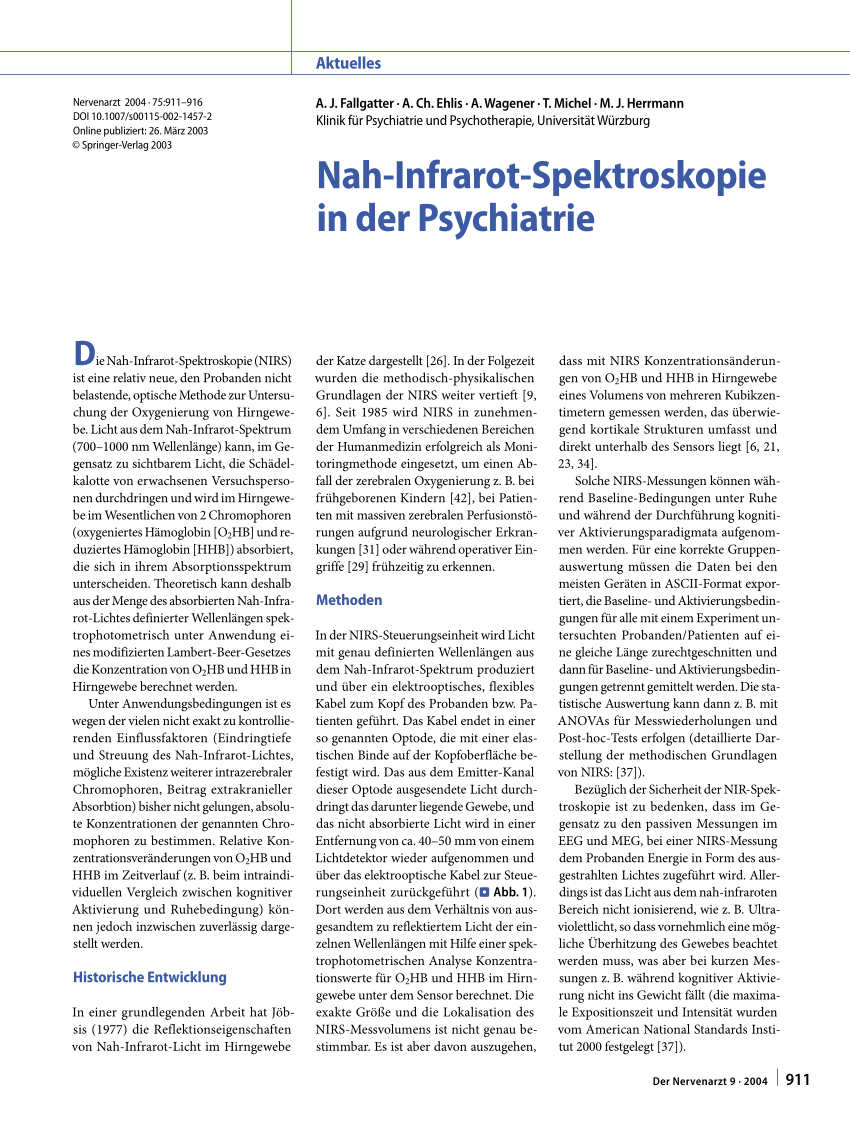 Pdf Near Infrared Spectroscopy In Psychiatry