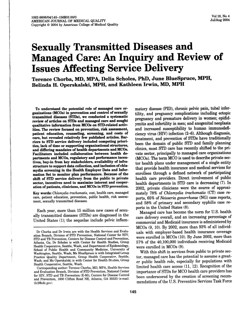 Pdf Sexually Transmitted Diseases And Managed Care An Inquiry And Review Of Issues Affecting