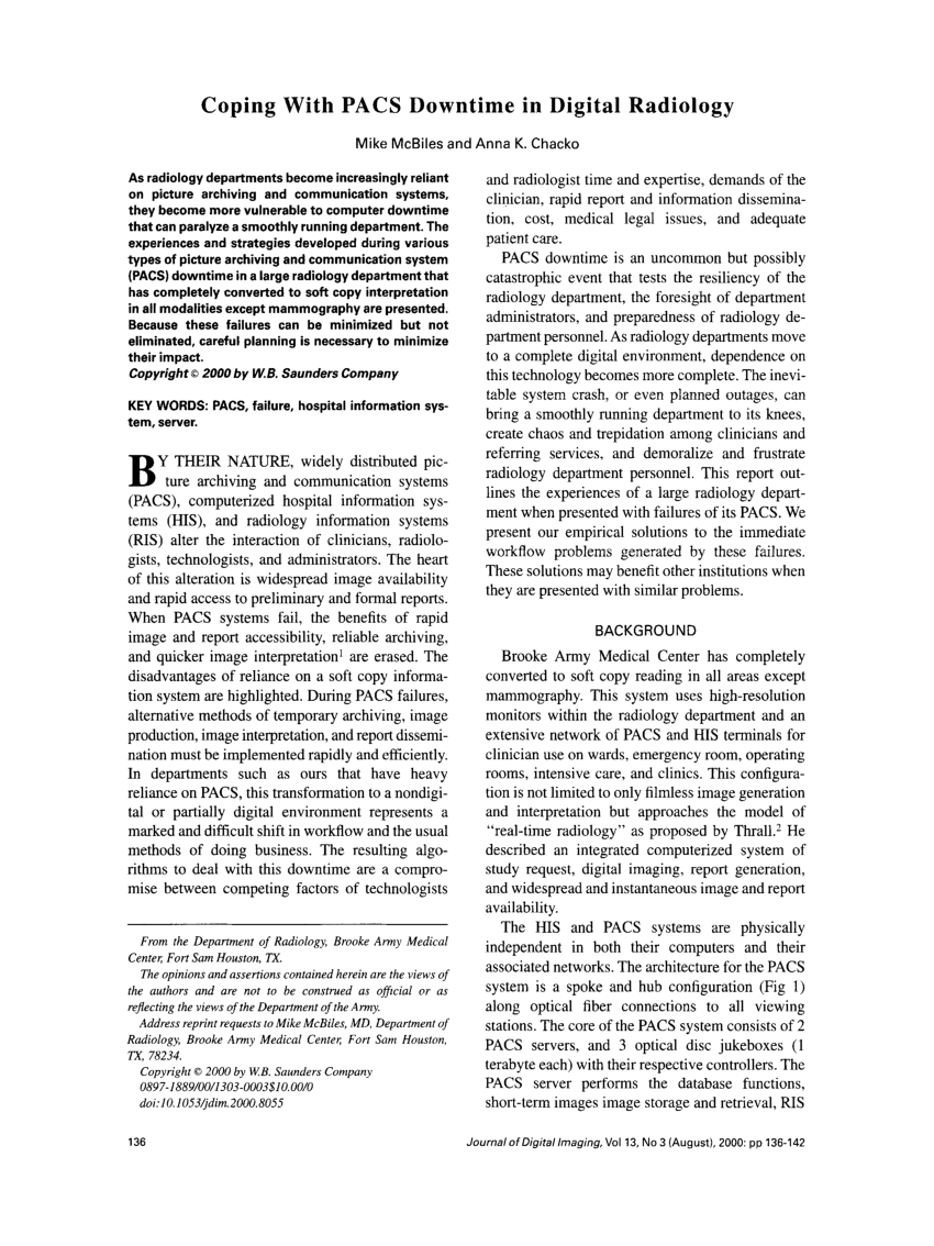 Pdf Coping With Pacs Downtime In Digital Radiology