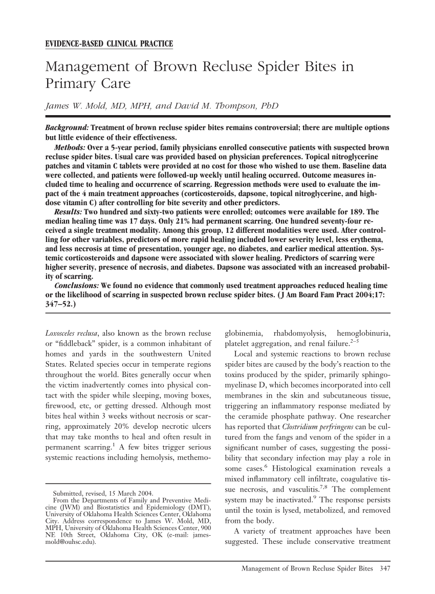 (PDF) Management of Brown Recluse Spider Bites in Primary Care