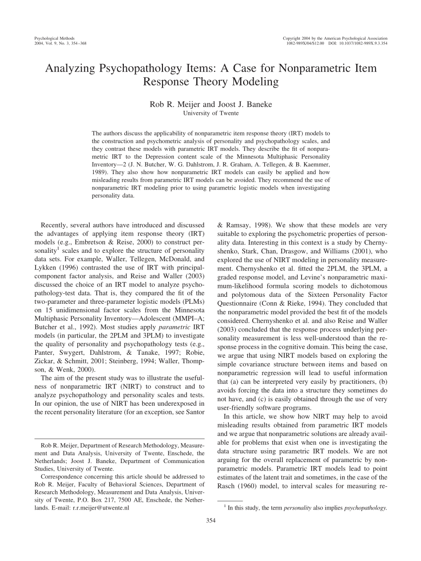 PDF) Analyzing Psychopathology Items: A Case for Nonparametric