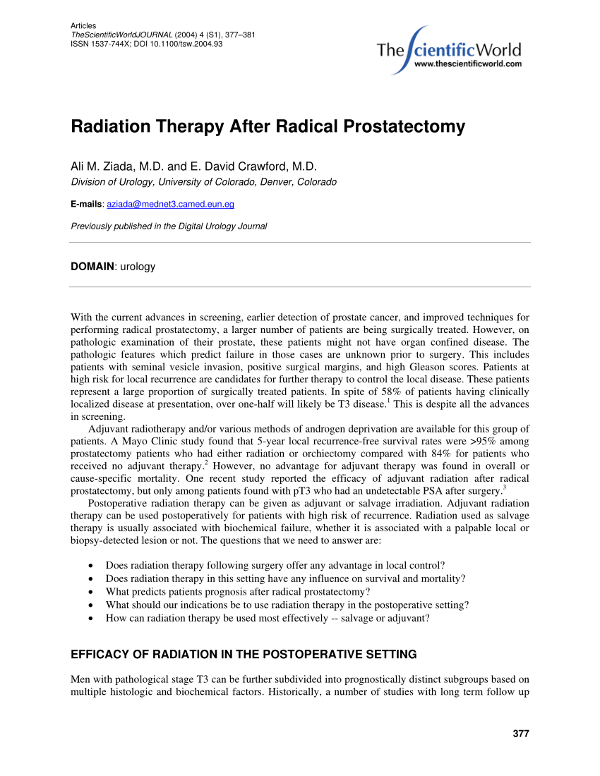 Pdf Radiation Therapy After Radical Prostatectomy 4446