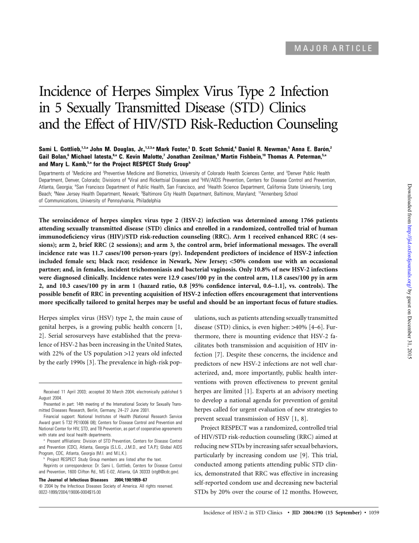 Pdf Incidence Of Herpes Simplex Virus Type 2 Infection In 5 Sexually 3315