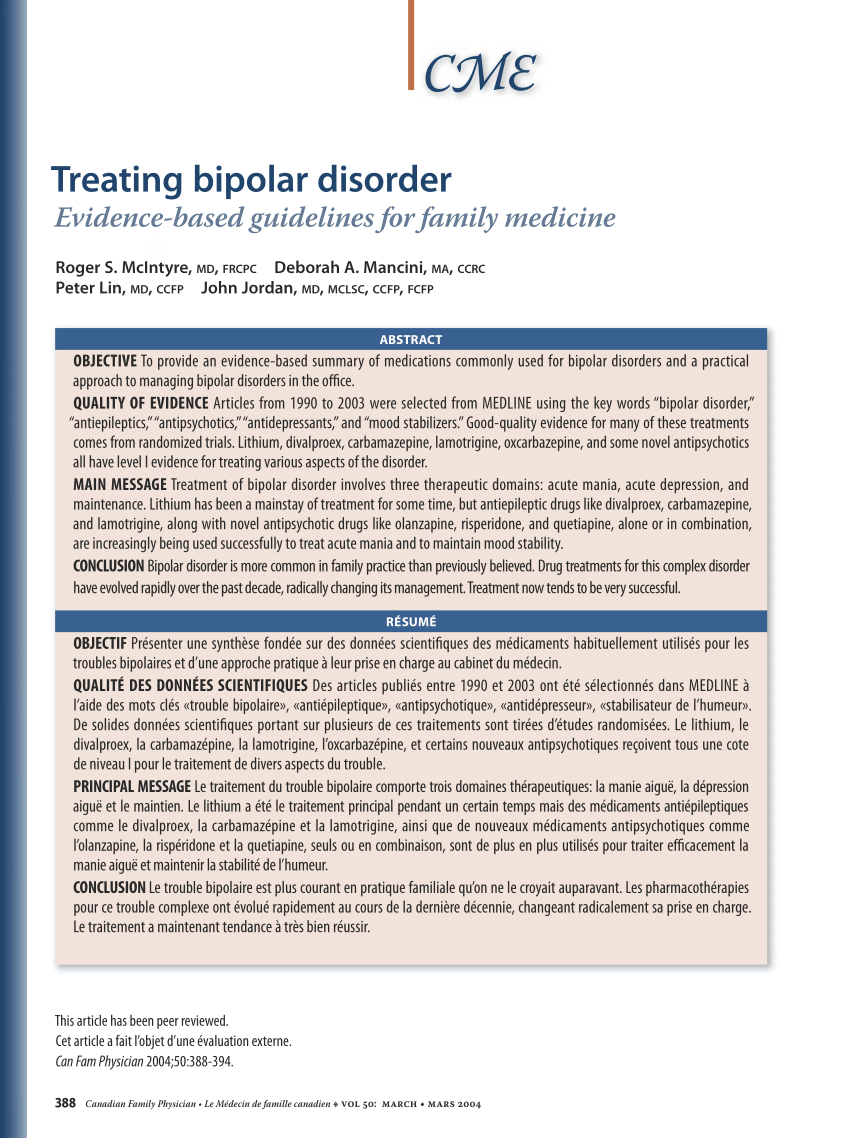 (PDF) Treating bipolar disorder Evidencebased guidelines for family